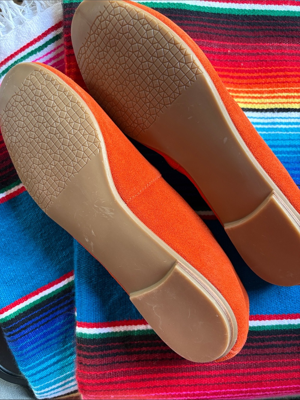 Women's Orange Suede Ballet Flats with Classic Round Toe - Picture 2 of 2